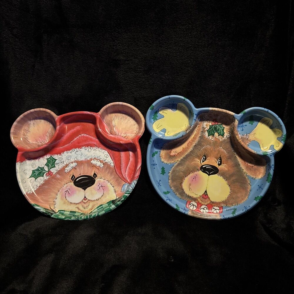 Vintage 80s Boyd's Bailey Bear & Randolph Reindeer Plastic Christmas Plates